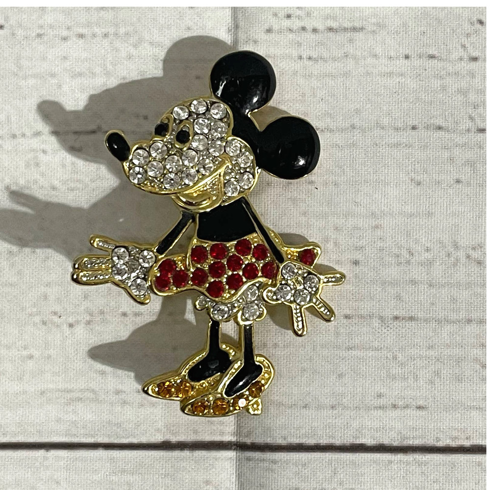 Vintage Disney Minnie Mouse Clear & Red Rhinestone Fashion Pin/Brooch/Pendant